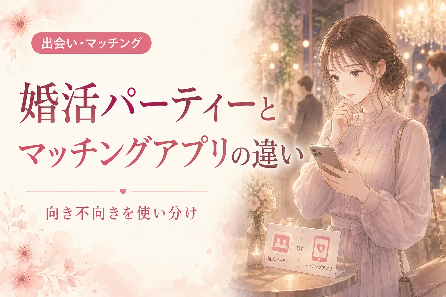 婚活パーティーとマッチングアプリの違い｜向き不向きと使い分け